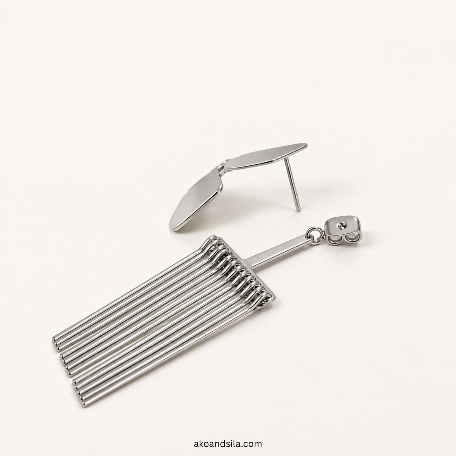 Silver Fringe Bar Earrings - Image 4