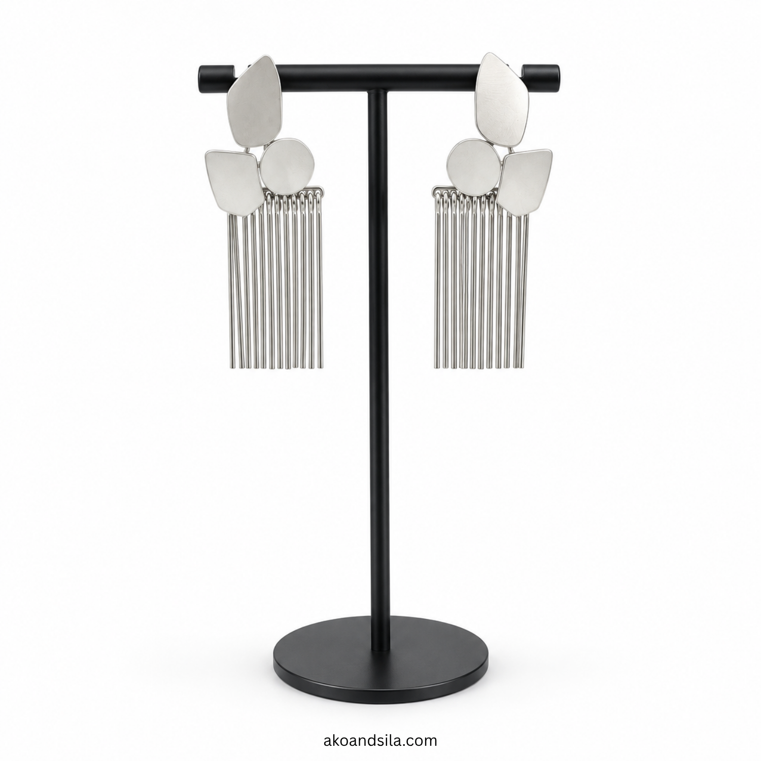 Silver Fringe Bar Earrings - Image 3