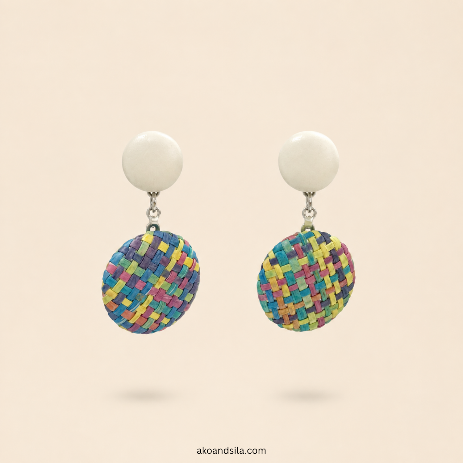 Multicolor Woven Disc Earrings - Image 3