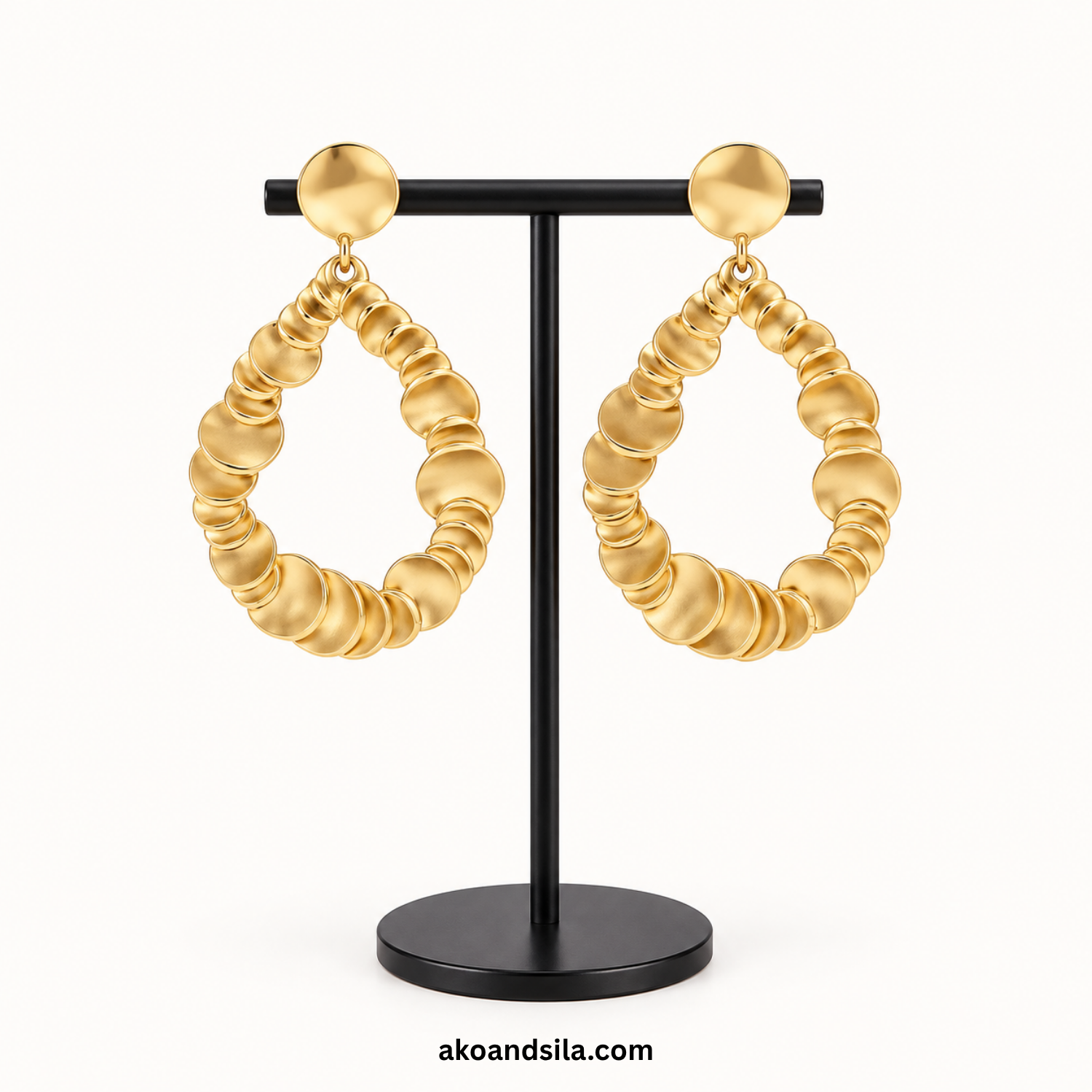 Golden Scalloped Teardrop Earrings - Image 4