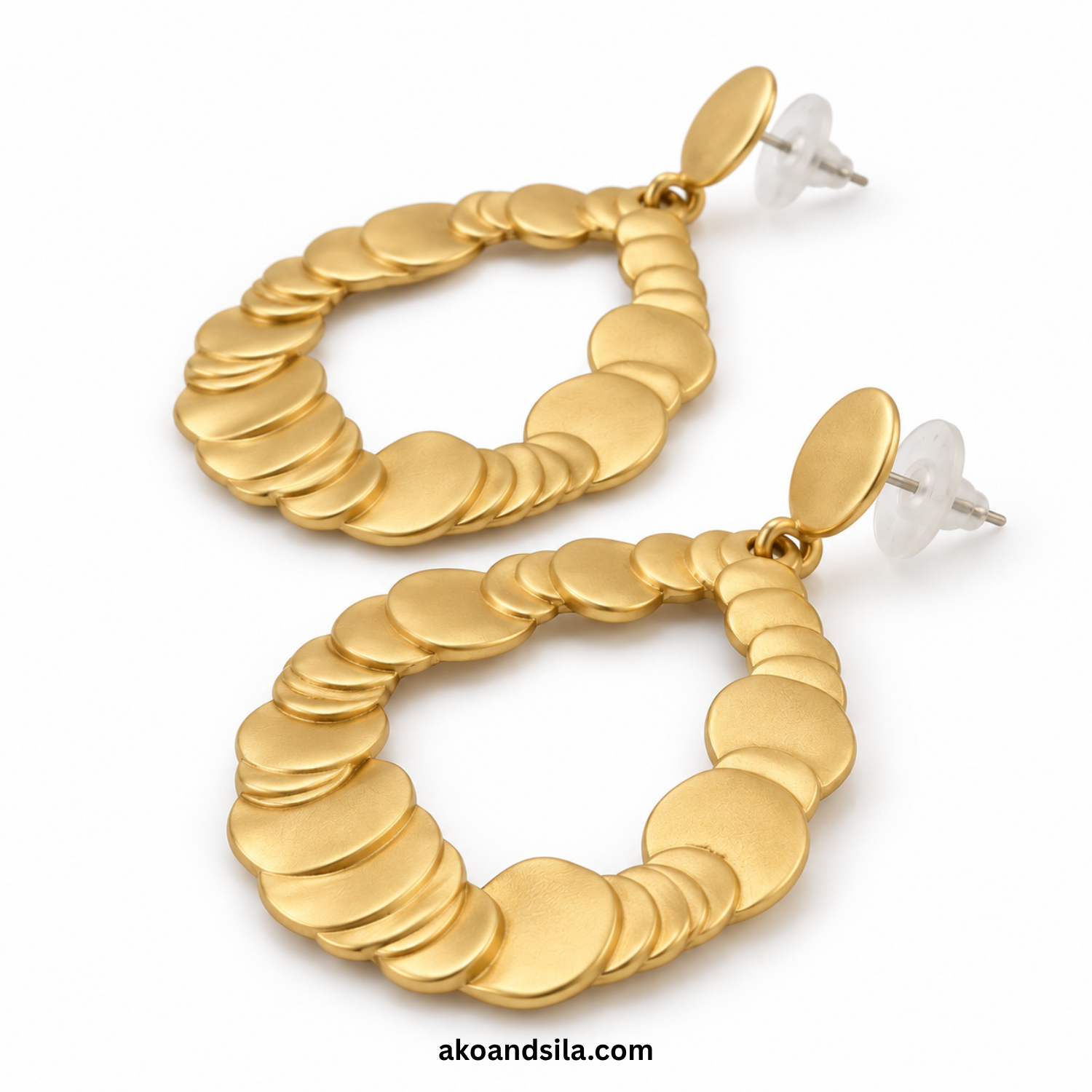 Golden Scalloped Teardrop Earrings - Image 3