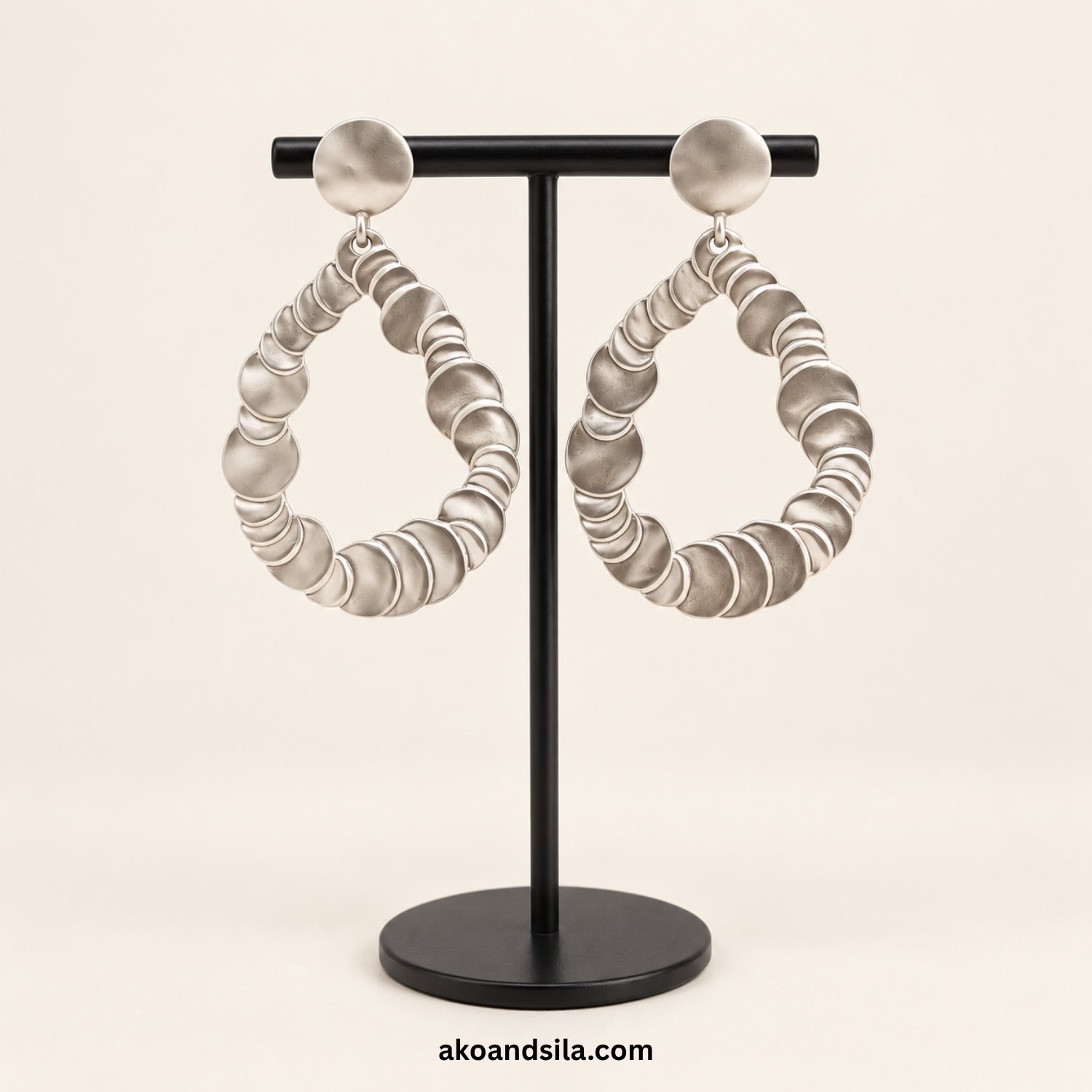 Silver Scalloped Teardrop Earrings - Image 4