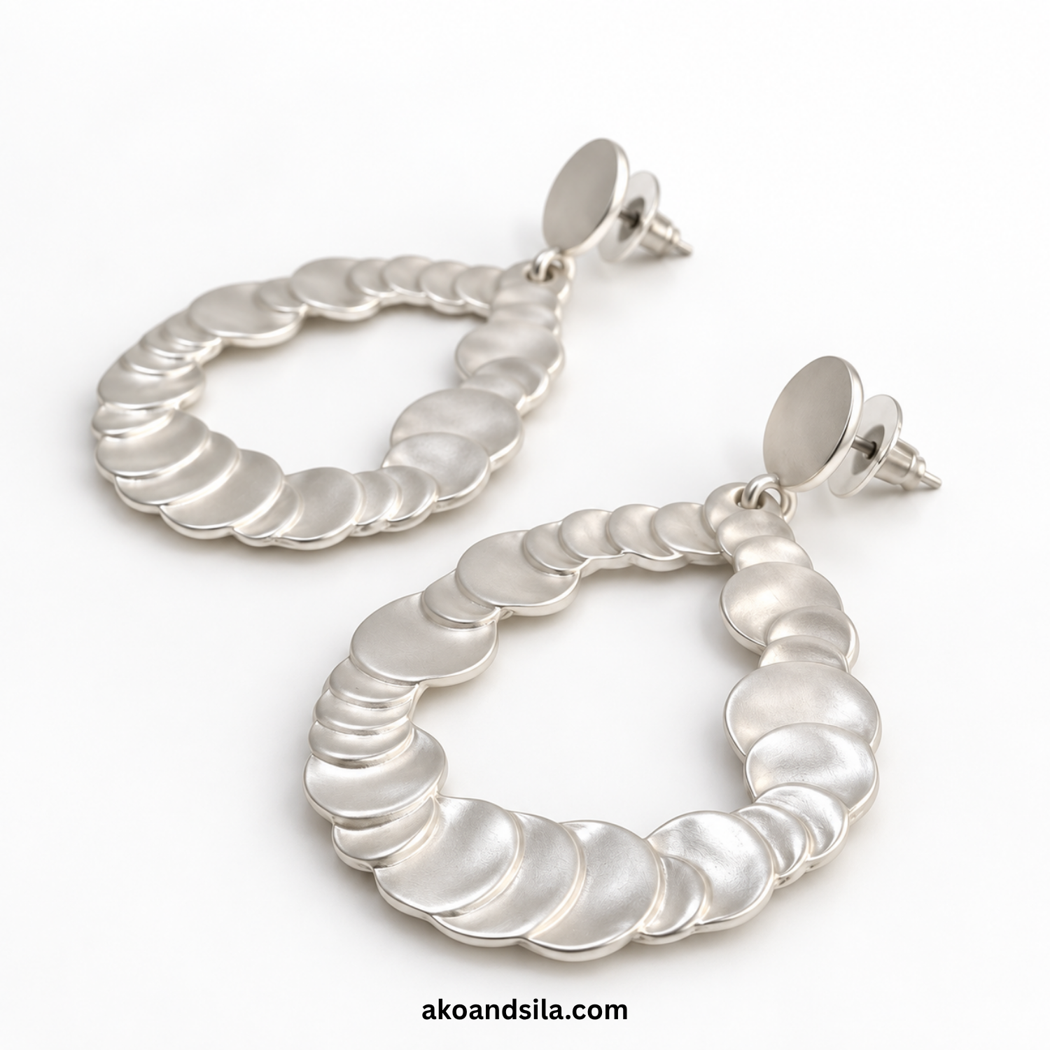 Silver Scalloped Teardrop Earrings - Image 3