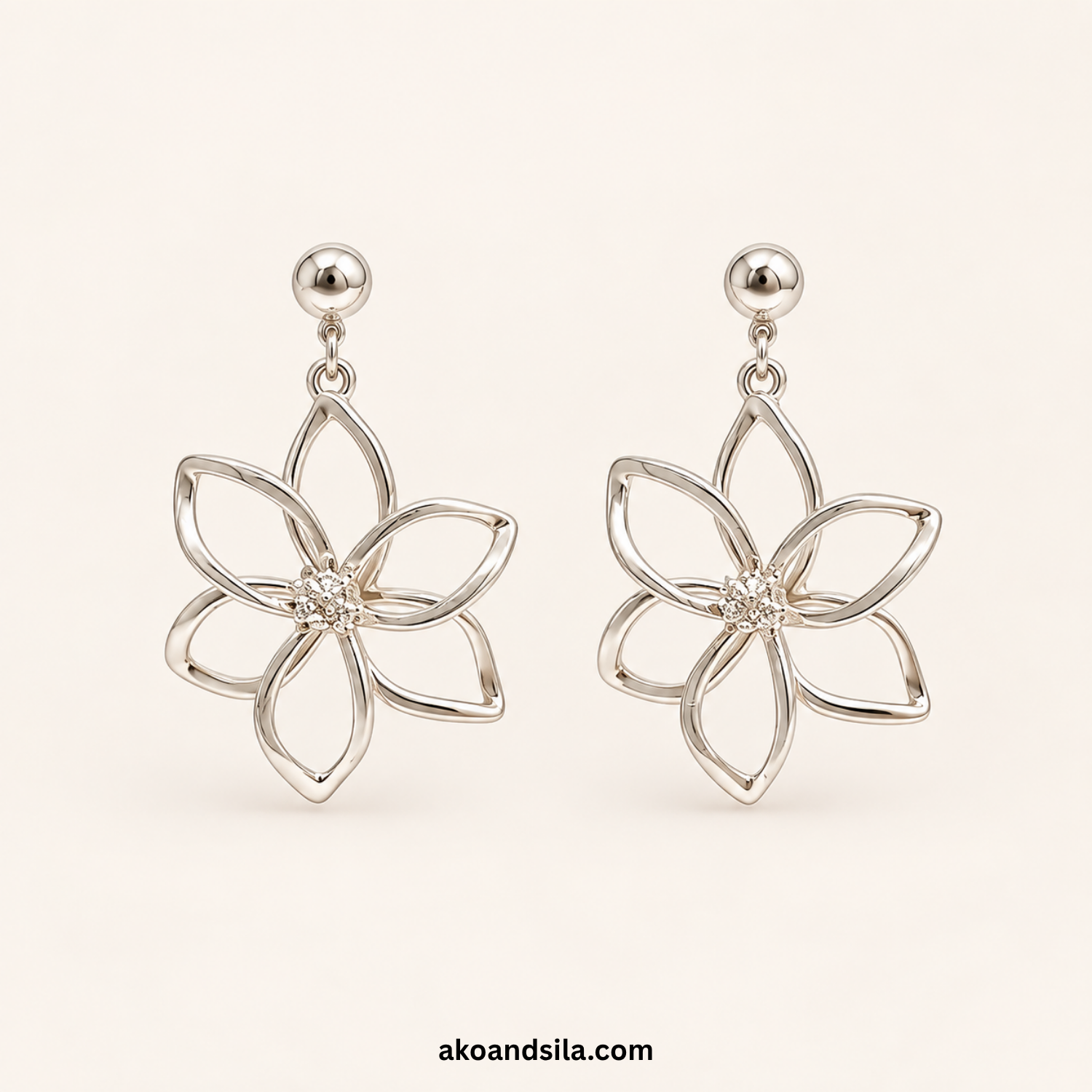 Silver Floral Outline Earrings - Image 3