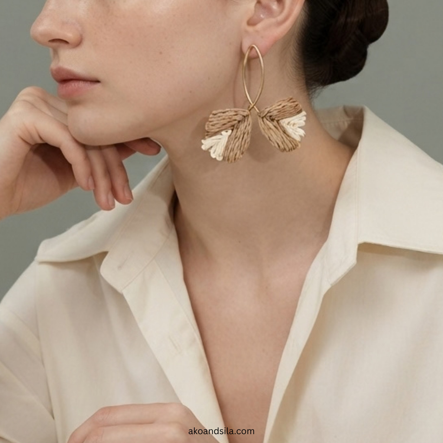 Natural Paper Leaf Tassel Earrings - Image 4