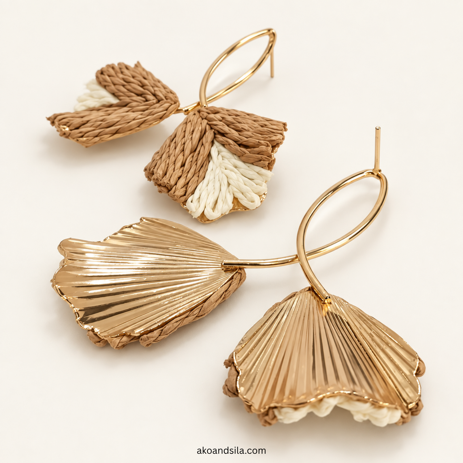 Natural Paper Leaf Tassel Earrings - Image 3