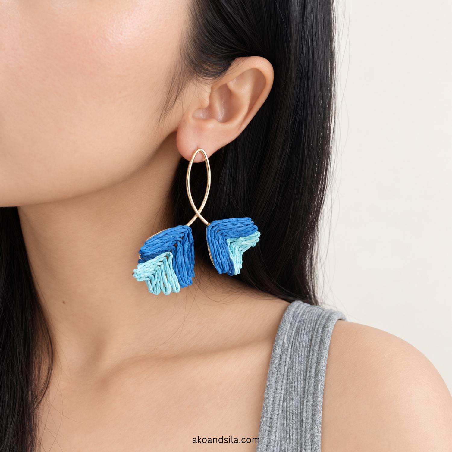 Blue Woven Leaf Earrings - Image 2