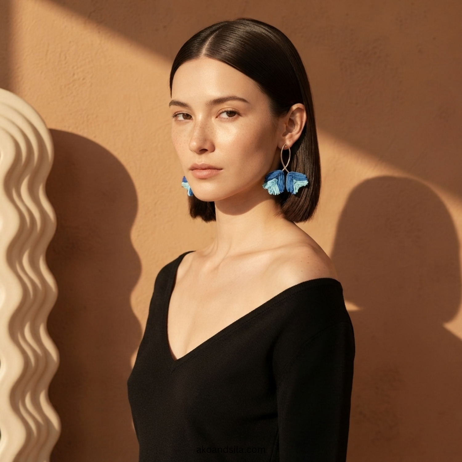 Blue Woven Leaf Earrings - Image 4