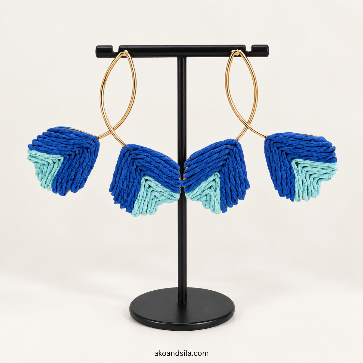 Blue Woven Leaf Earrings - Image 3