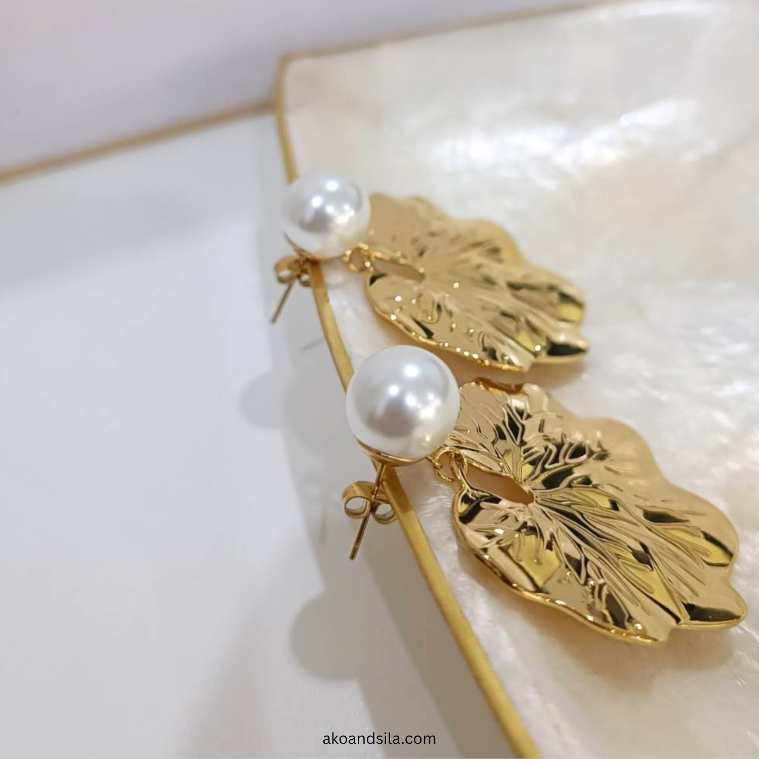 Golden Floral Drop Earrings - Image 4