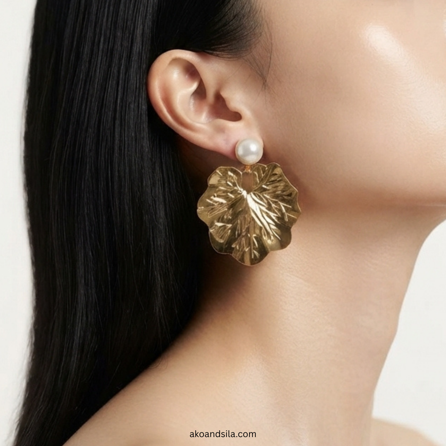 Golden Floral Drop Earrings - Image 2