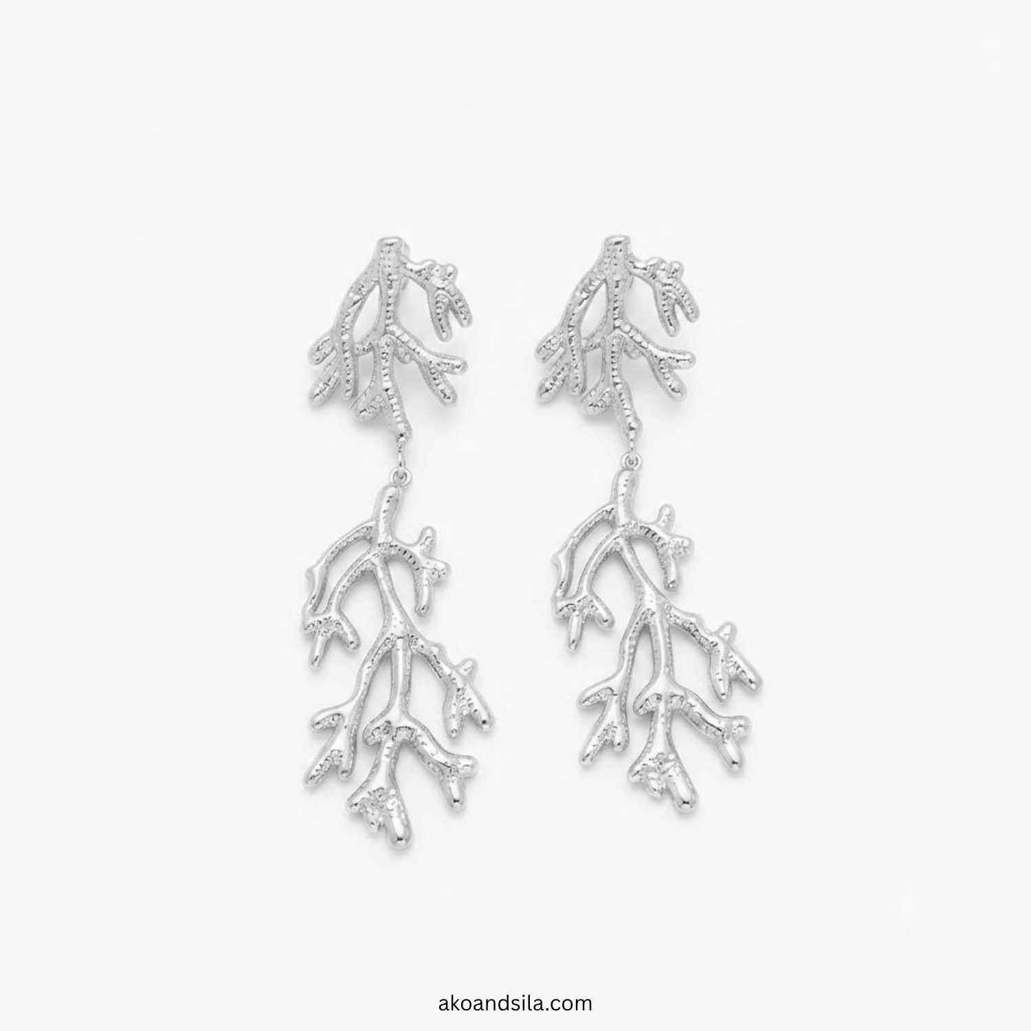 Silver Leaf Branch Drop Earrings - Image 4