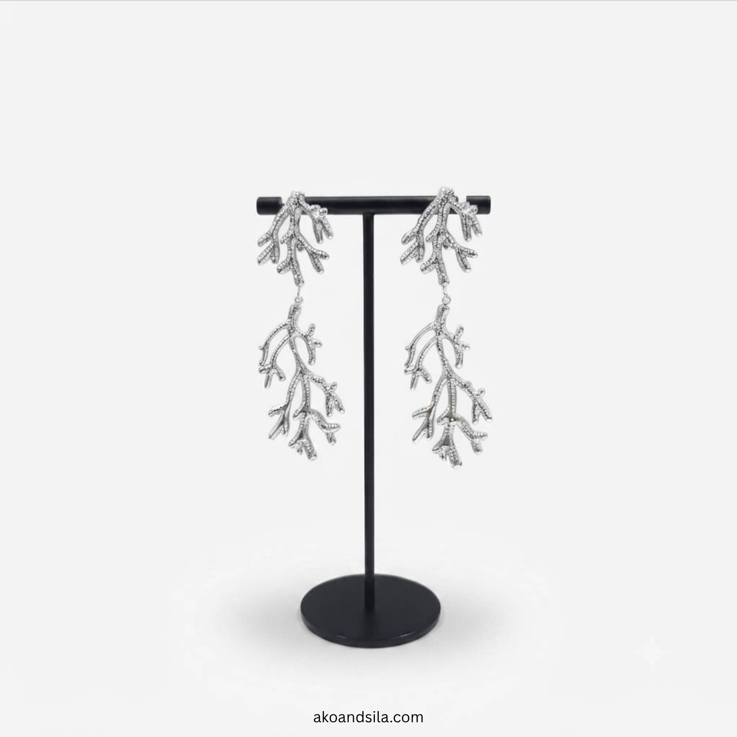 Silver Leaf Branch Drop Earrings - Image 3