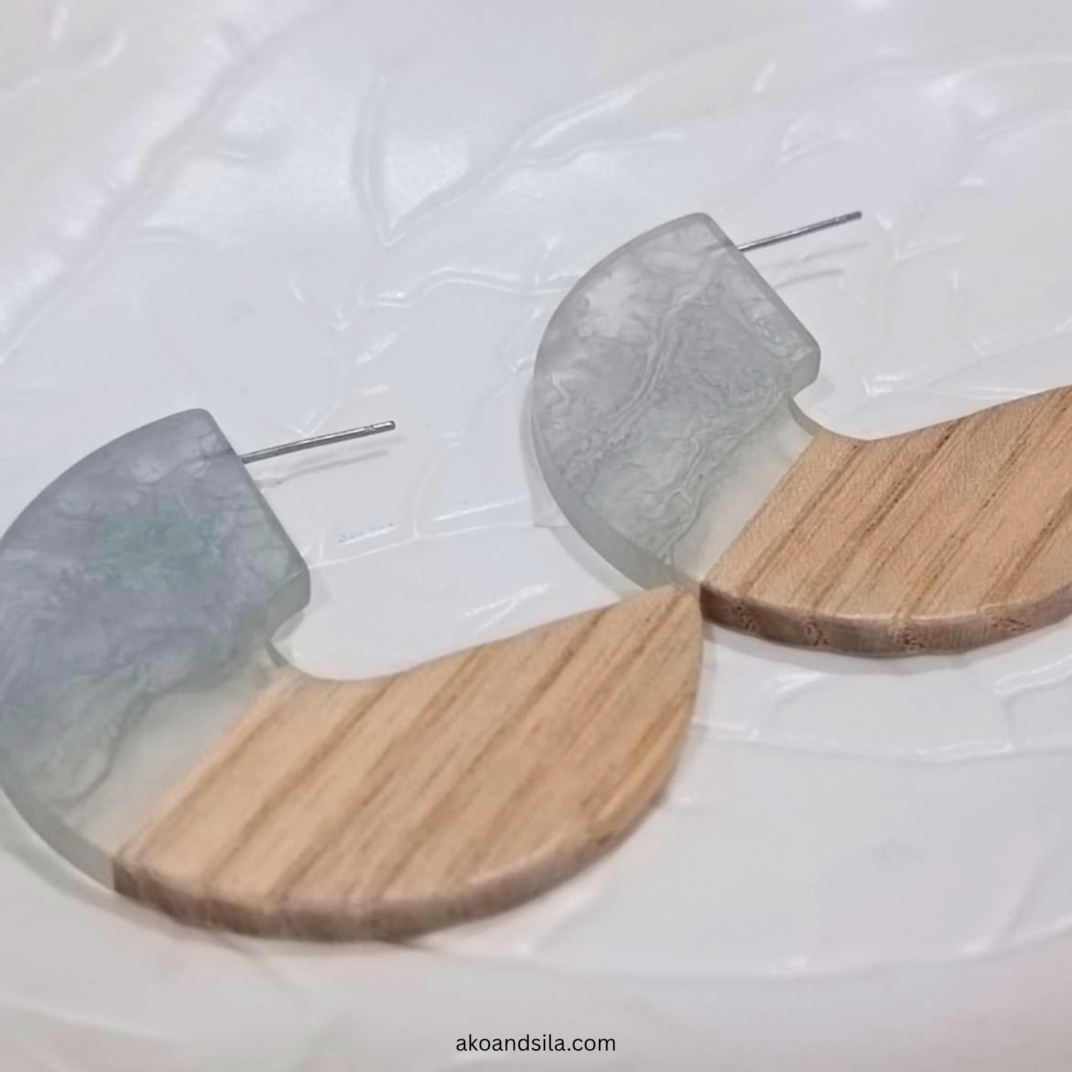Slate Blue Acrylic Crescent Earrings - Image 3