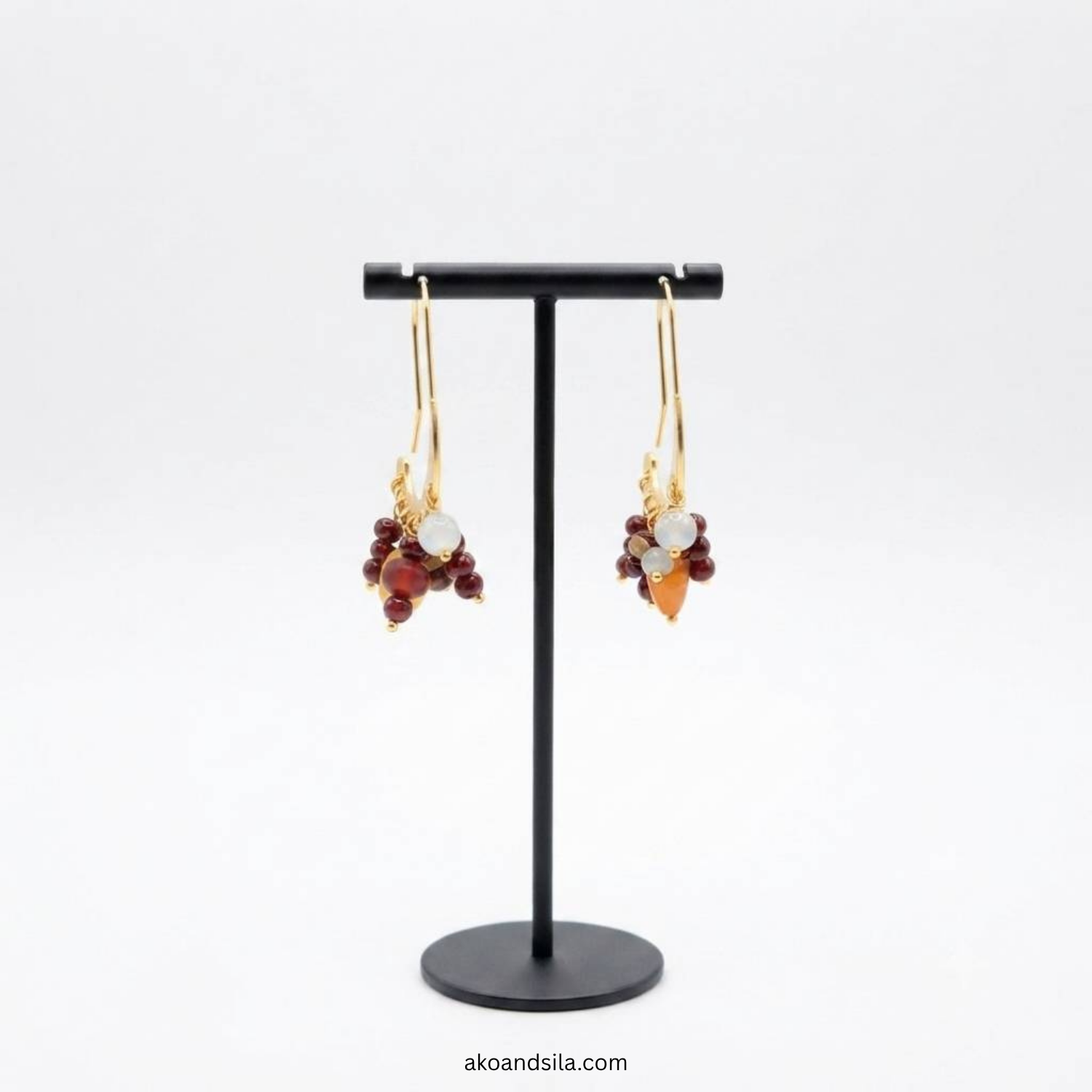 Mixed Stones Crescent Earrings - Image 3