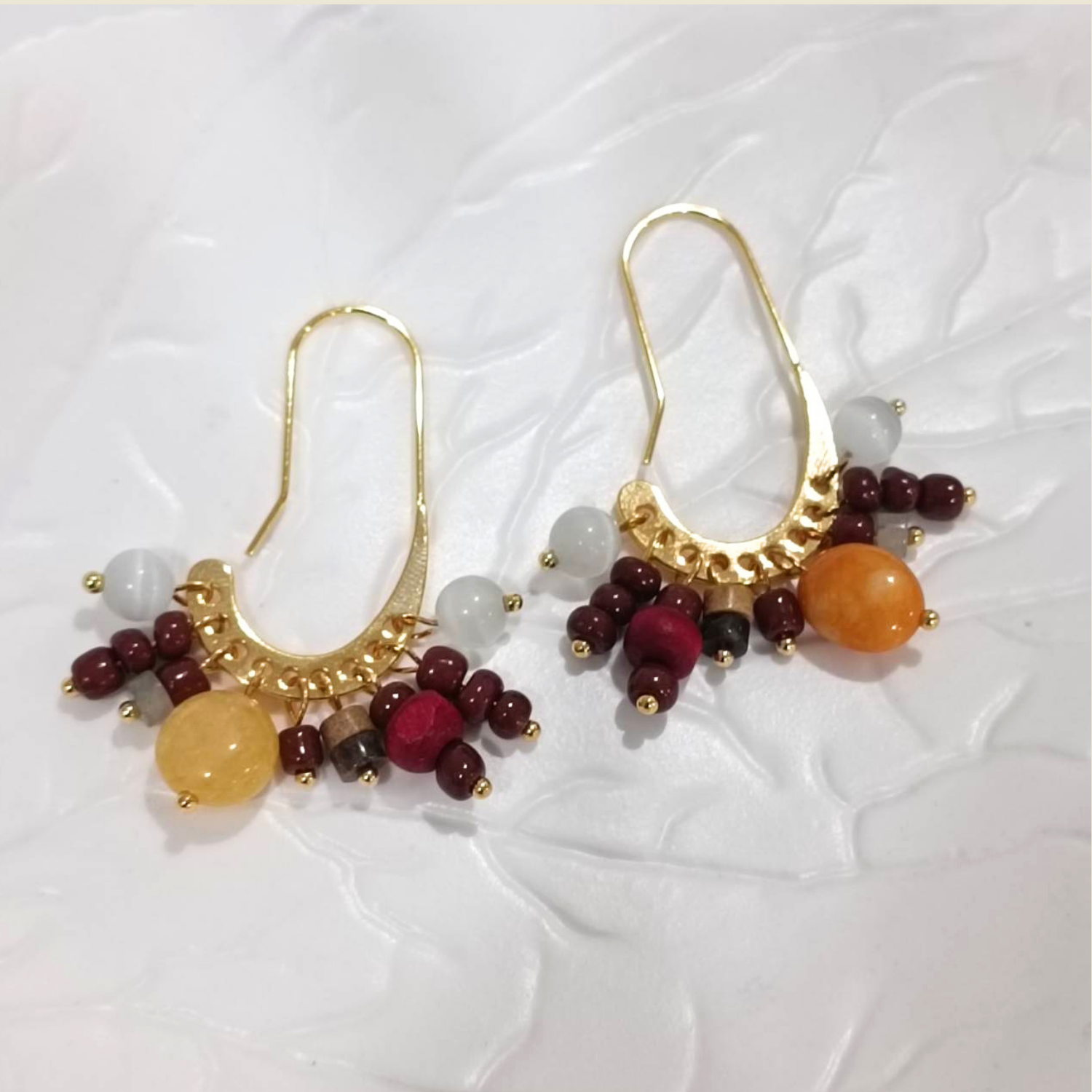 Mixed Stones Crescent Earrings - Image 4