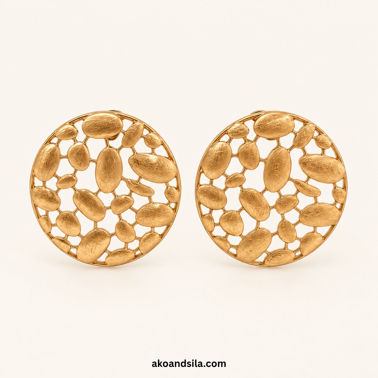 Golden Pebble Disc Stud Earrings - Image 3