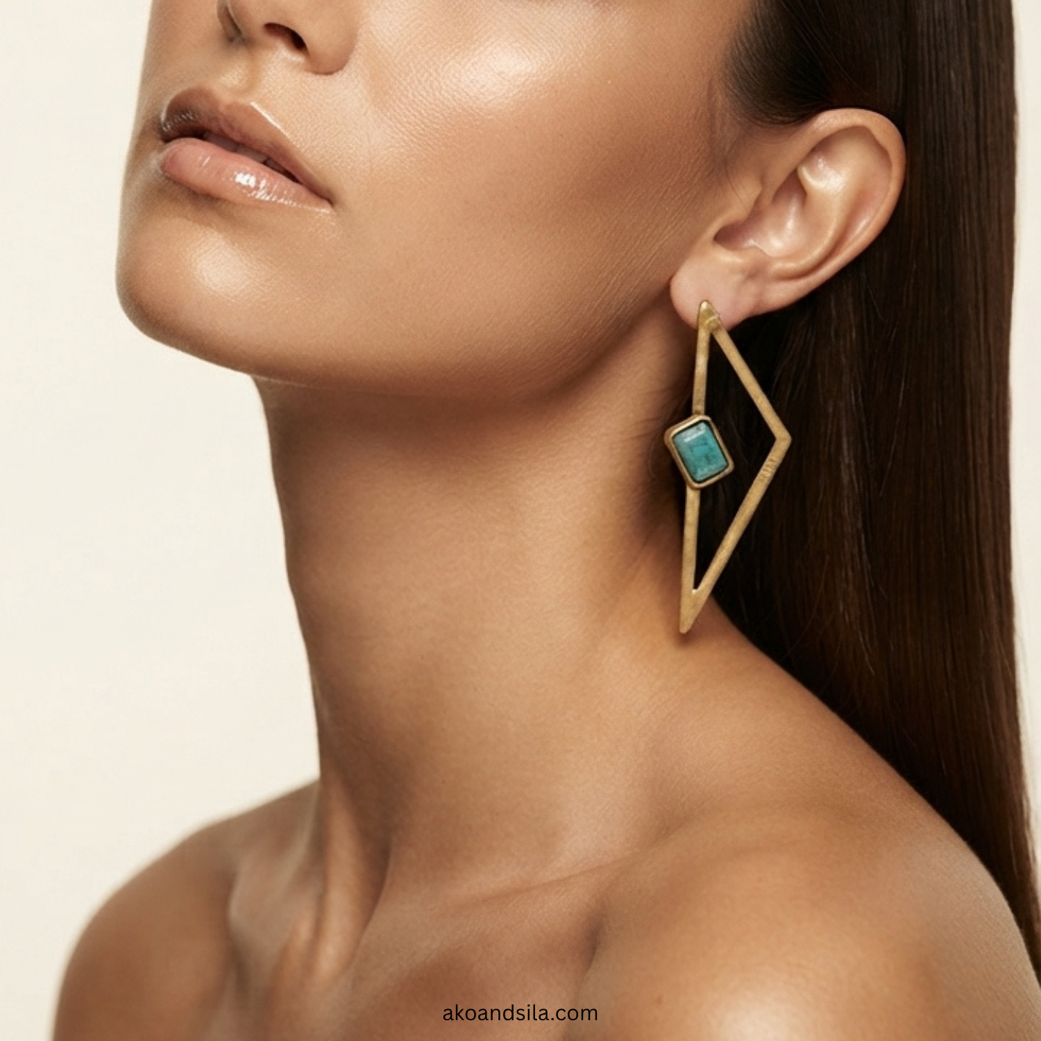 Golden Geometric Drop Earrings - Image 2