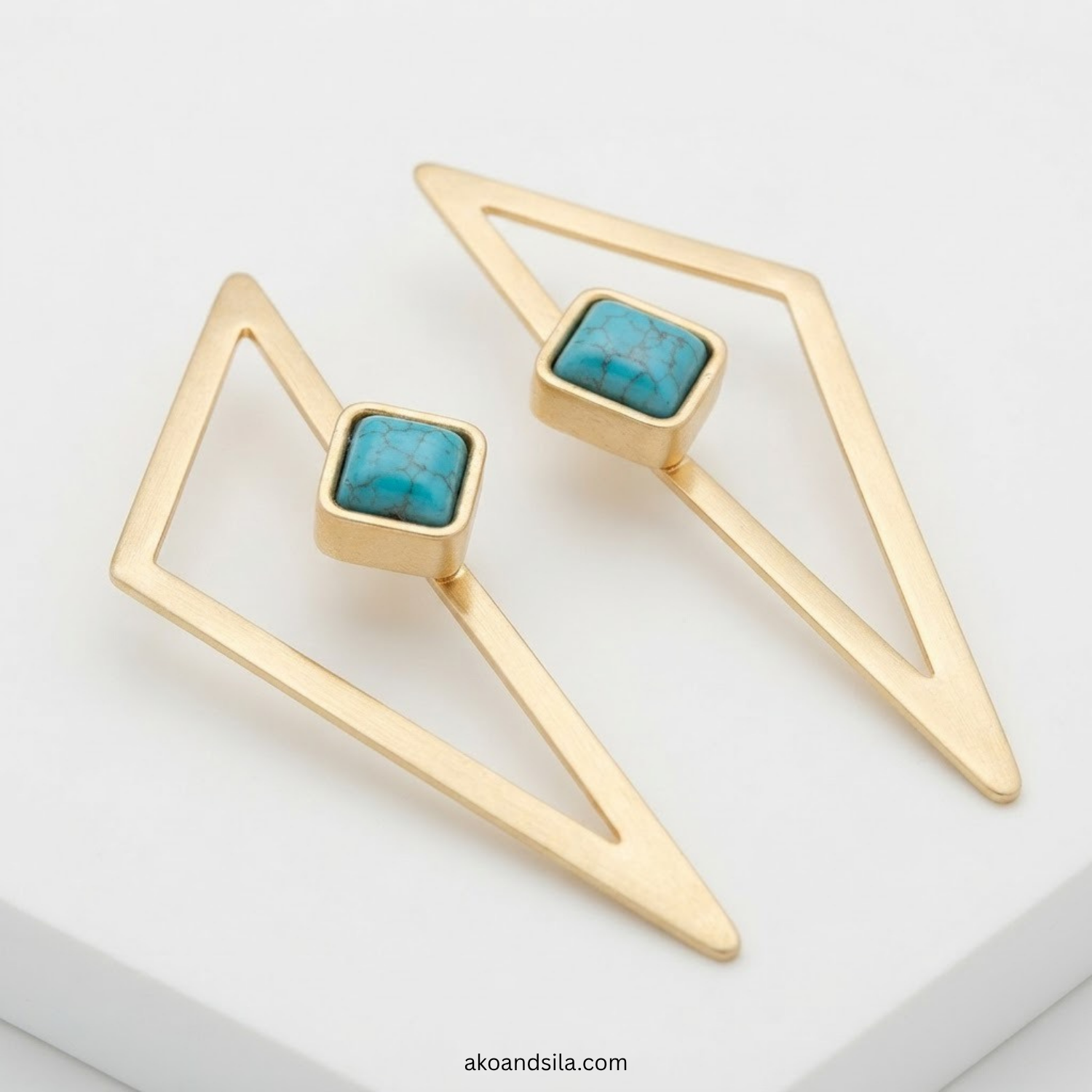 Golden Geometric Drop Earrings - Image 4