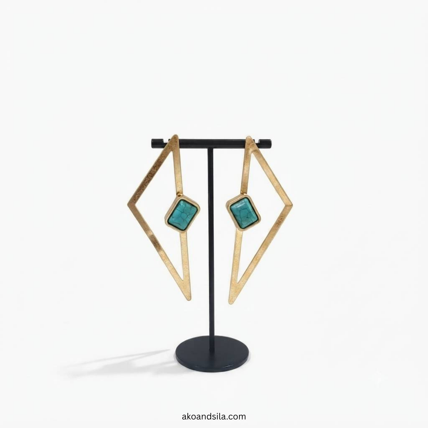 Golden Geometric Drop Earrings - Image 3