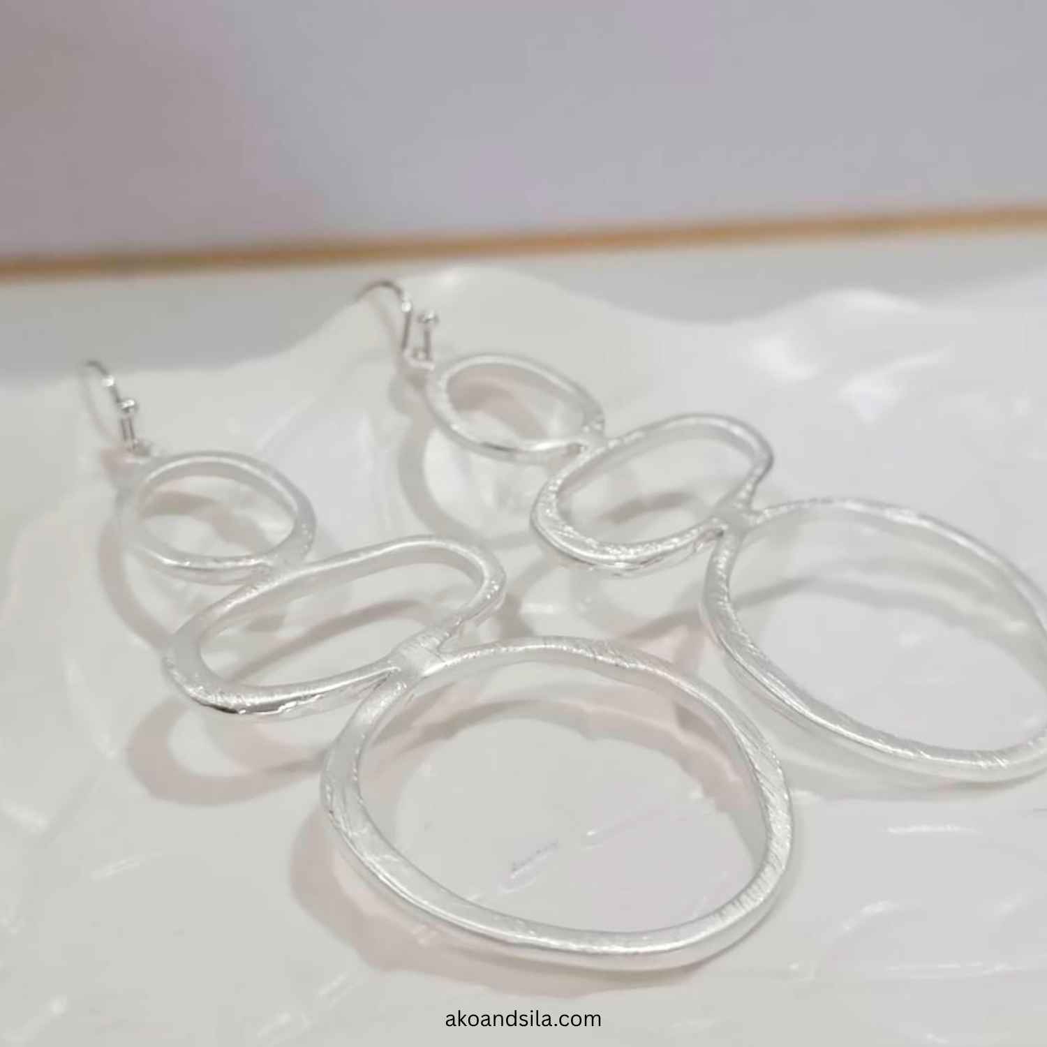 Silver Triple Circle Drop Earrings - Image 3