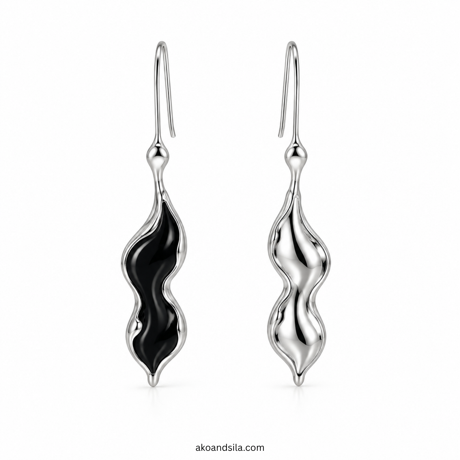 Silver Wavy Drop Earrings - Image 4