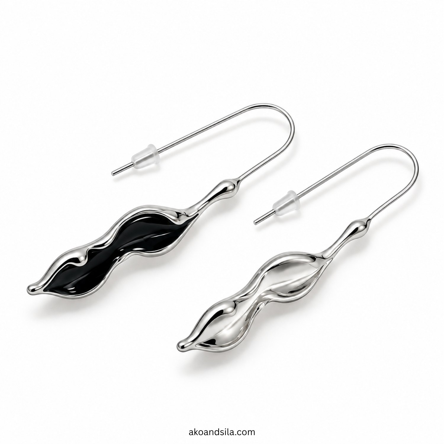 Silver Wavy Drop Earrings - Image 2