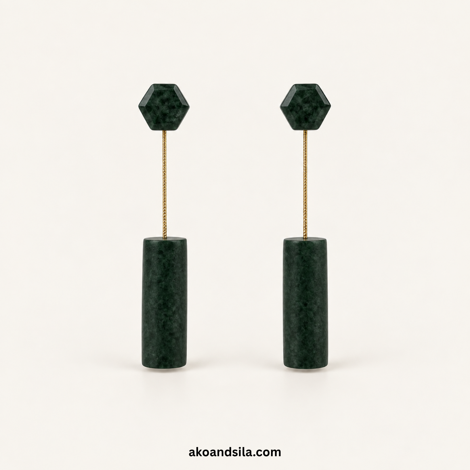 Green Cylinder Wood Earrings - Image 3