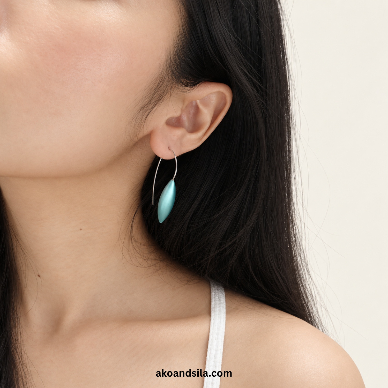 Blue Leaf Drop Earrings - Image 2