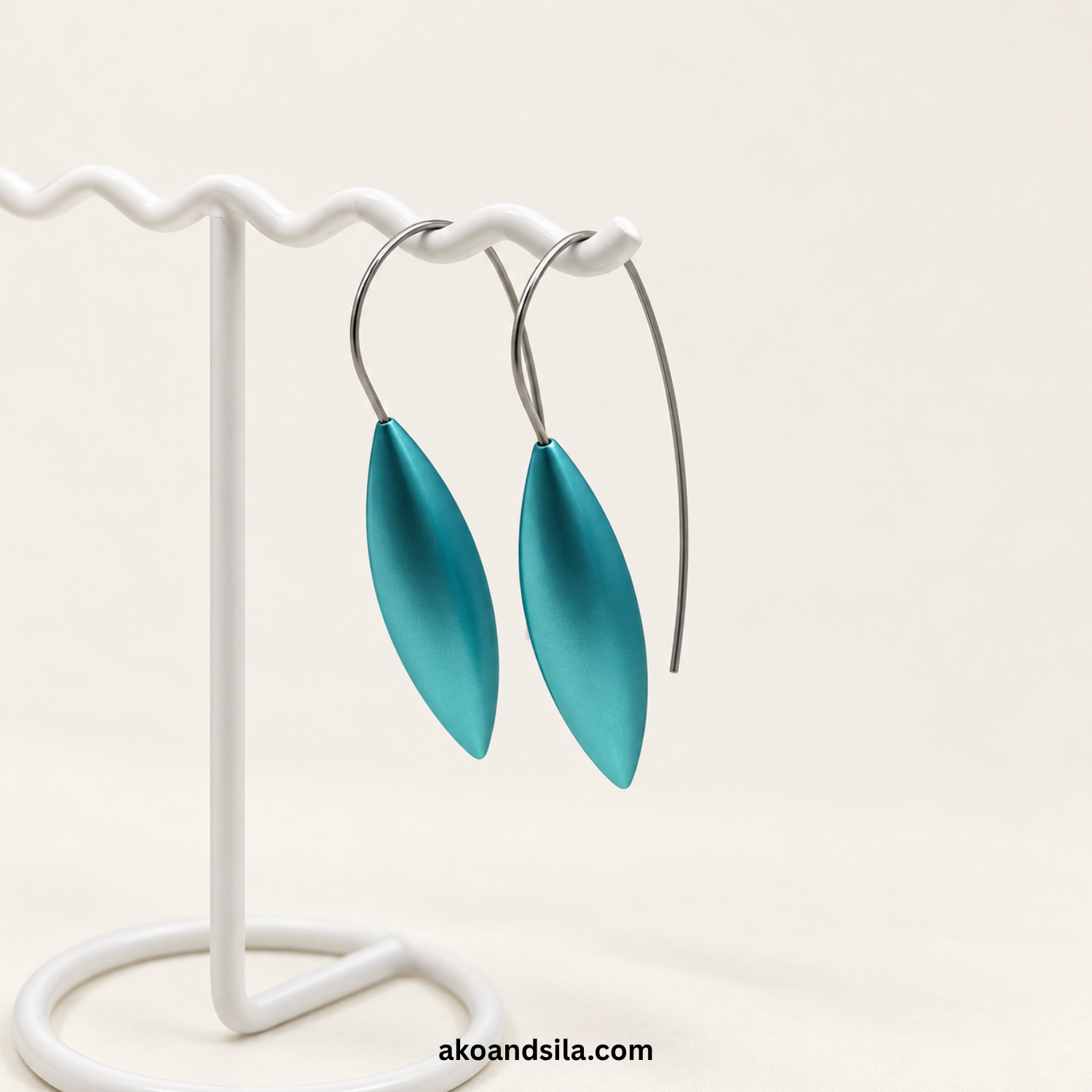 Blue Leaf Drop Earrings - Image 4