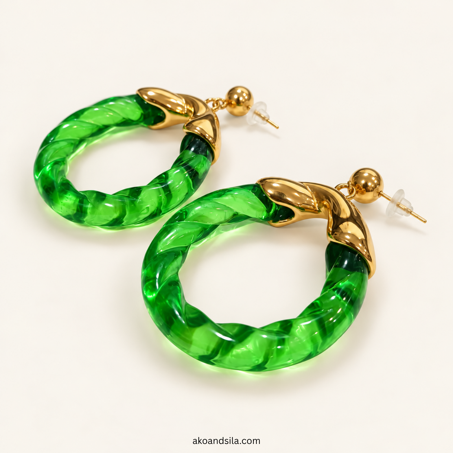 Green Hoop Drop Earrings - Image 3