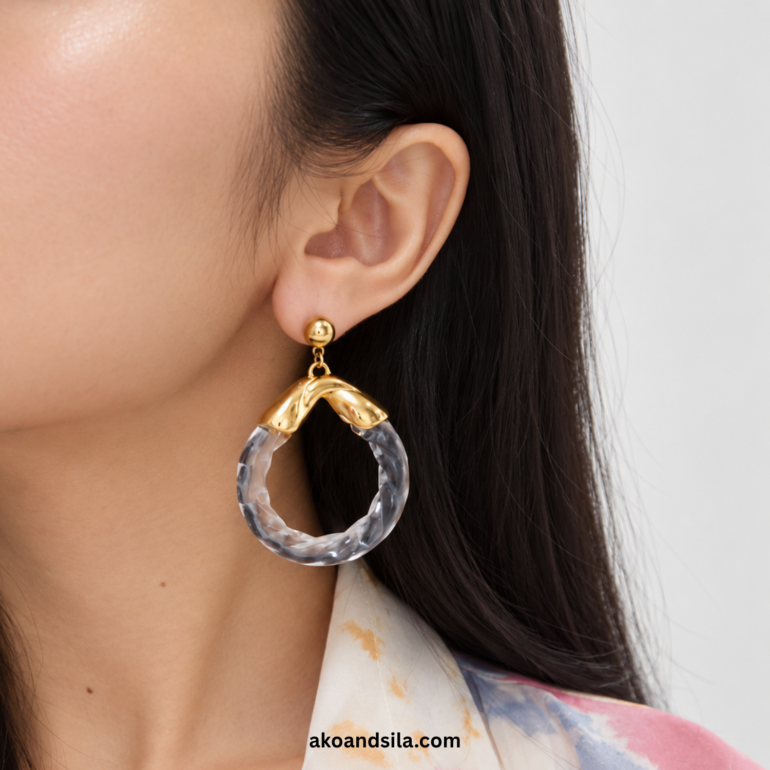 Green Hoop Drop Earrings - Image 4