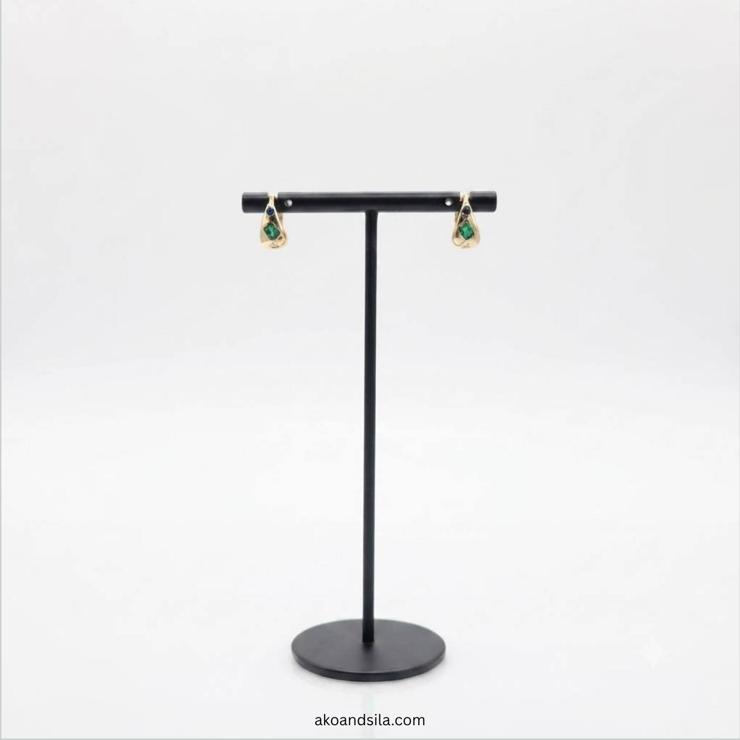Golden Emerald Accent Huggie Earrings - Image 3