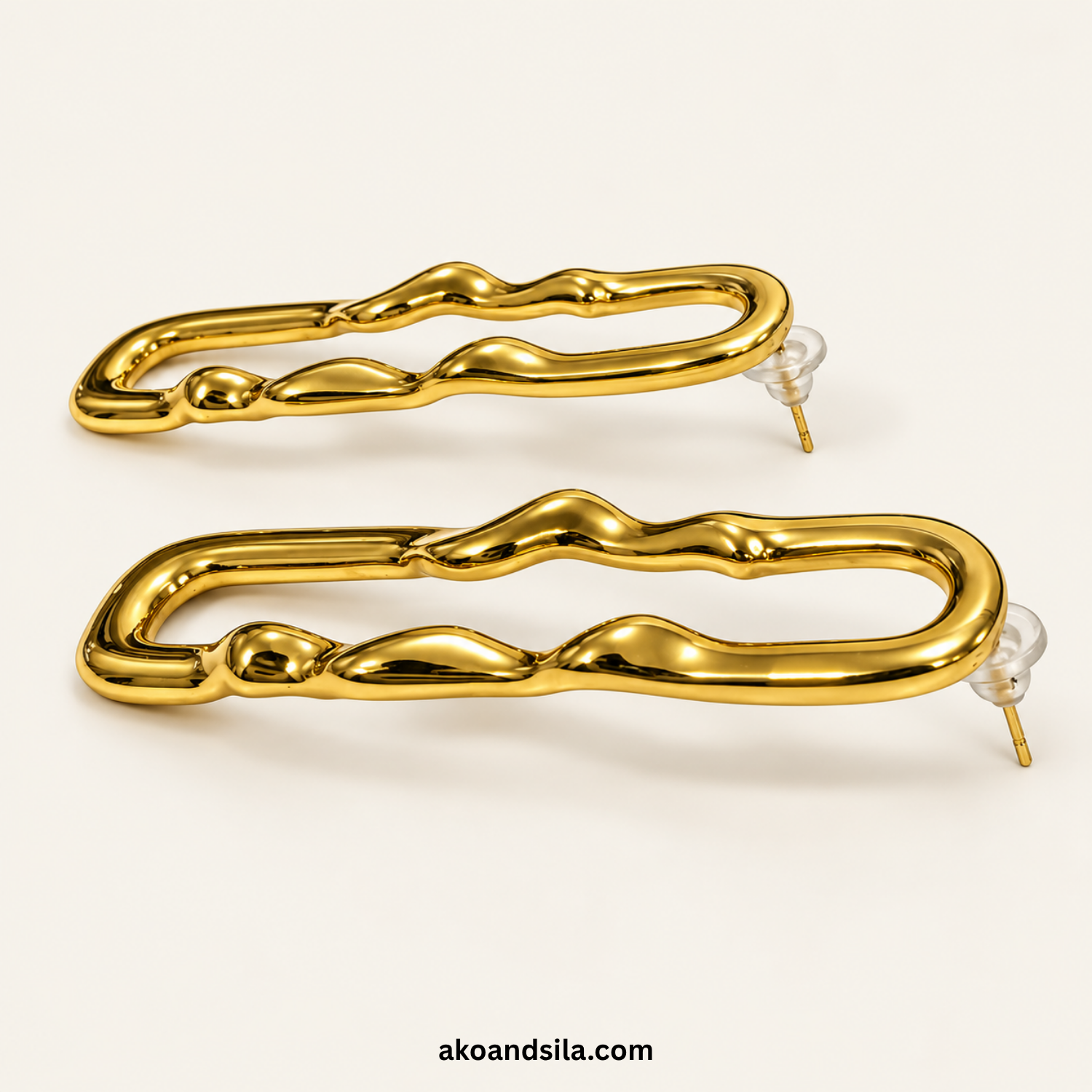 Golden Organic Link Drop Earrings - Image 3