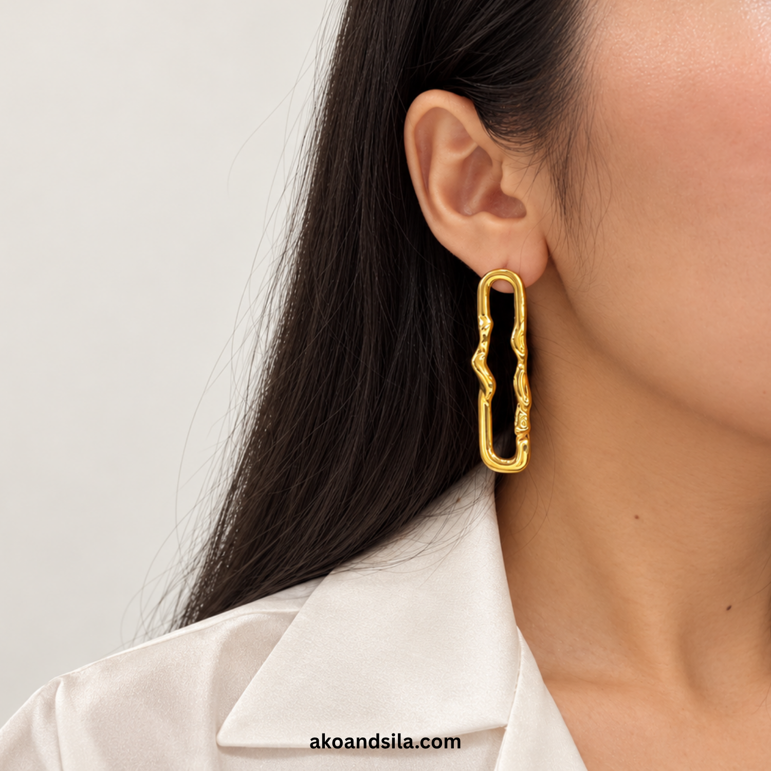 Golden Organic Link Drop Earrings - Image 2