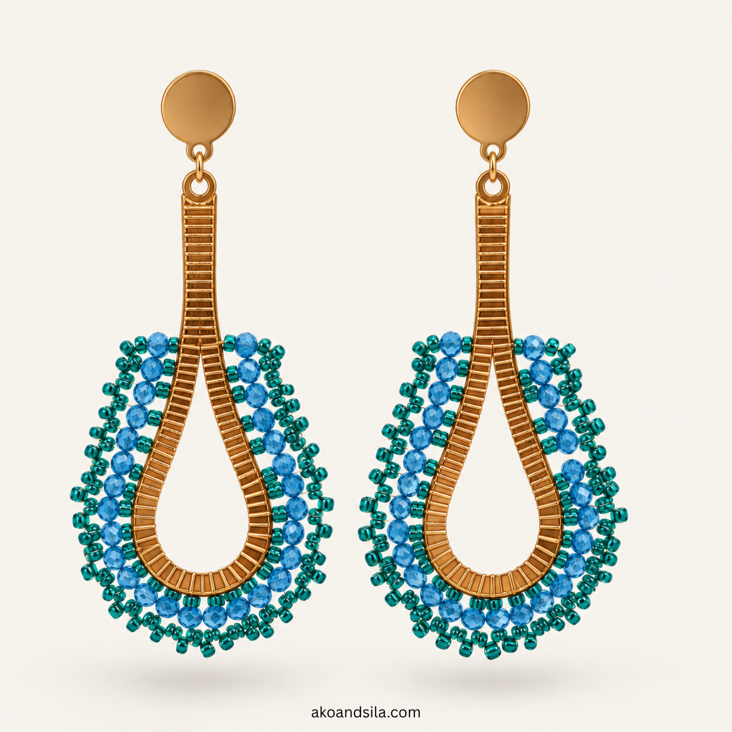Blue Teardrop Beaded Earrings - Image 4