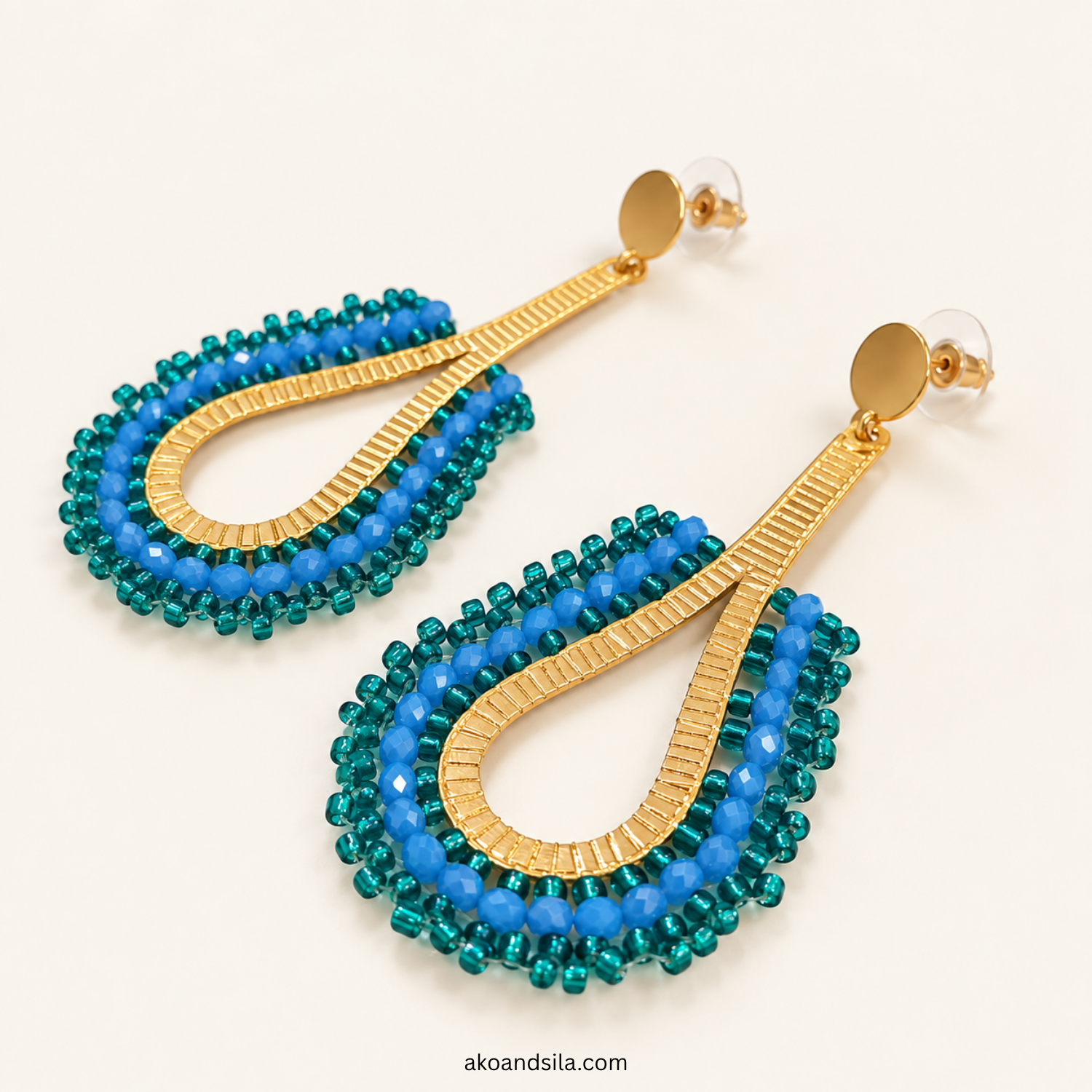 Blue Teardrop Beaded Earrings - Image 3