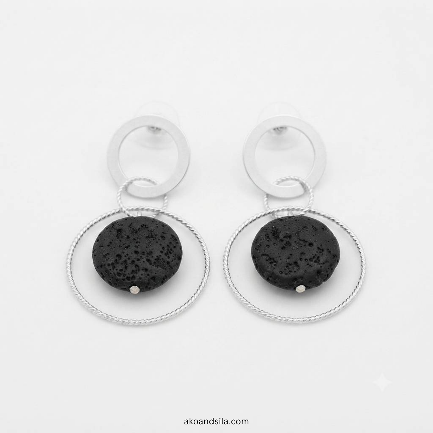 Silver Black Lava Stone Earrings - Image 4