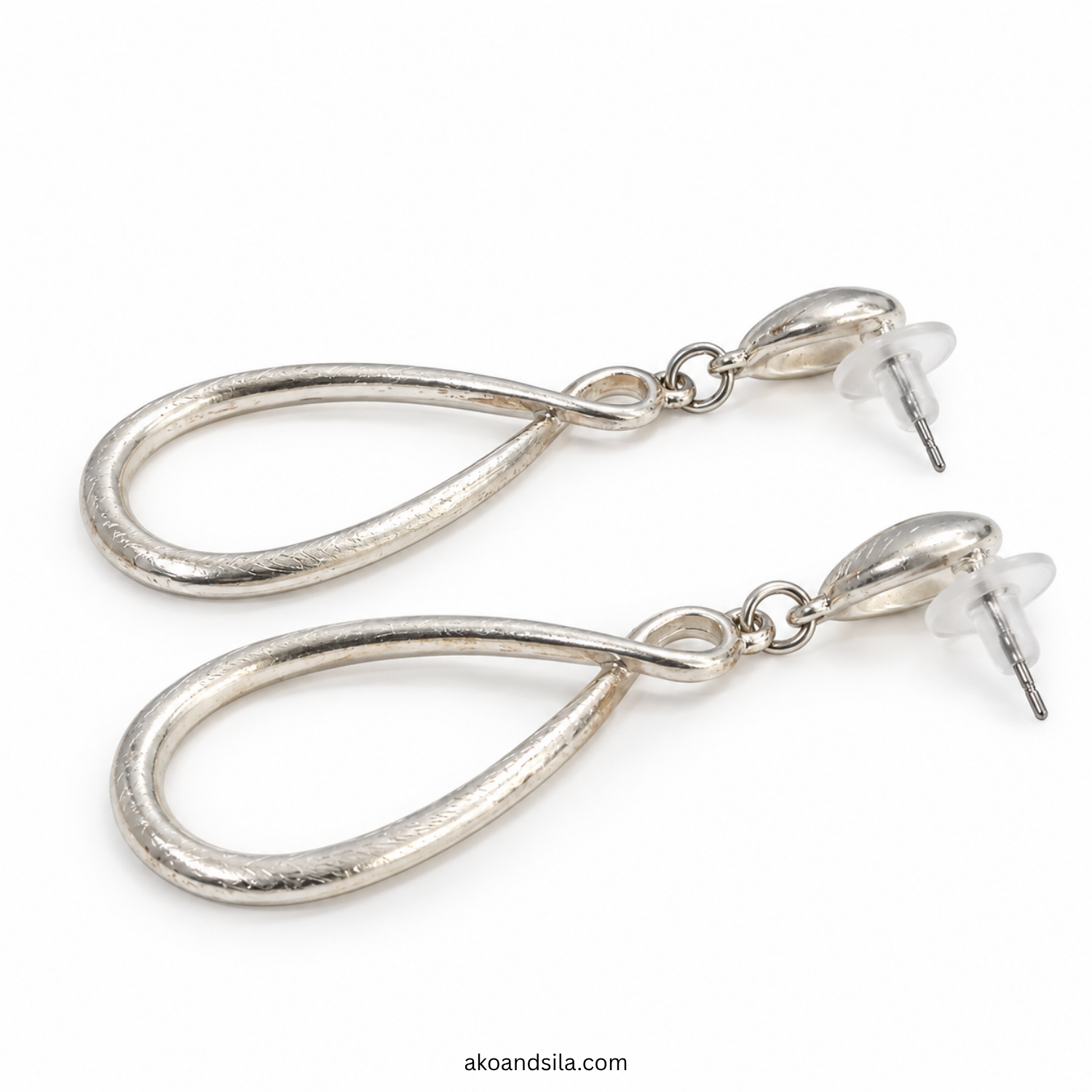 Silver Teardrop Outline Earrings - Image 3