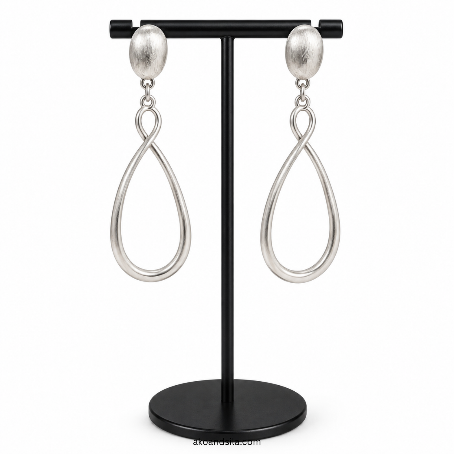 Silver Teardrop Outline Earrings - Image 2