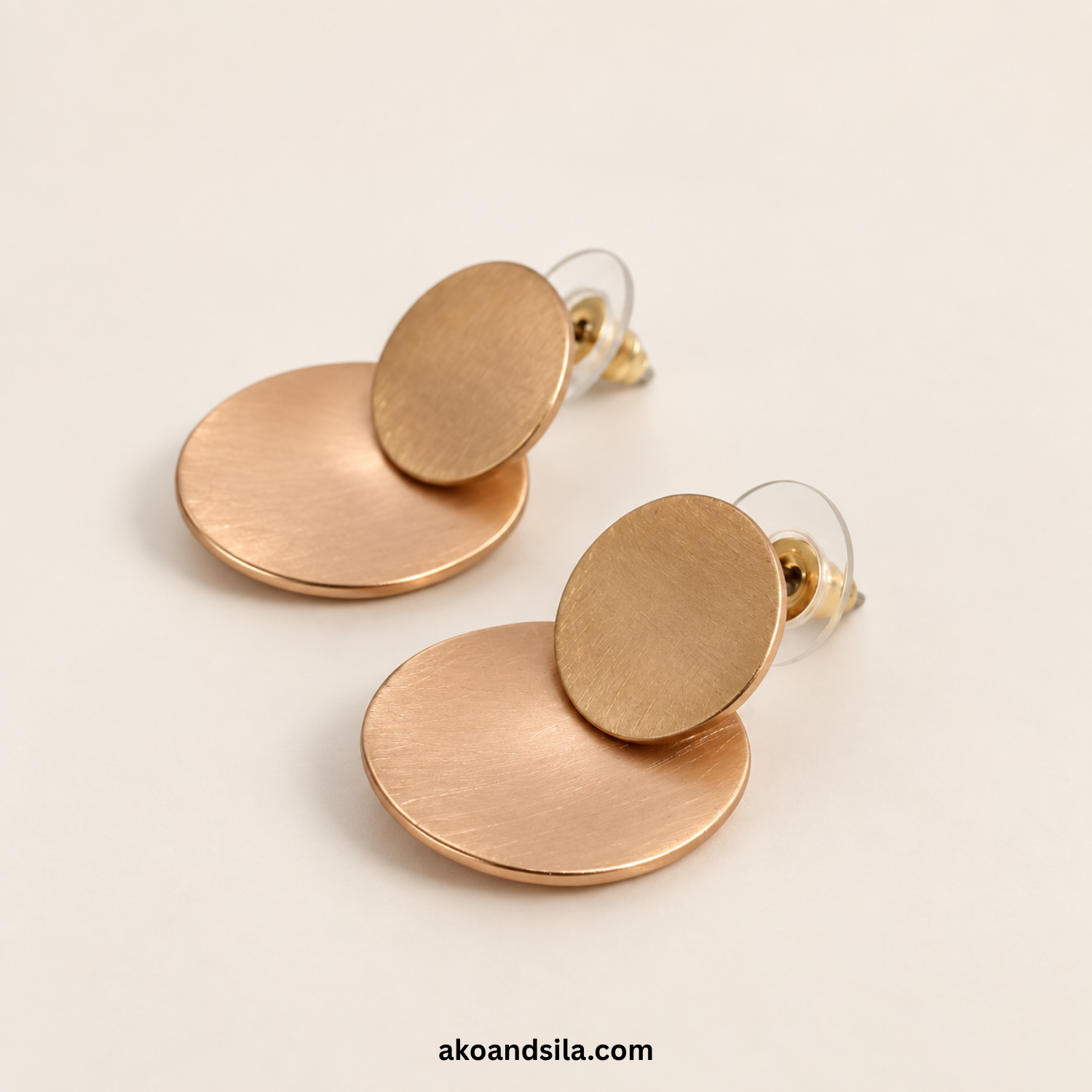 Brushed Golden Disc Drop Earrings - Image 4