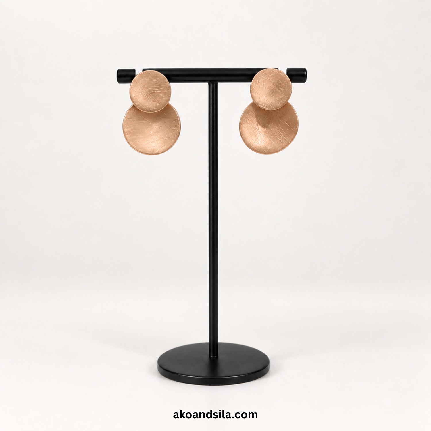 Brushed Golden Disc Drop Earrings - Image 3
