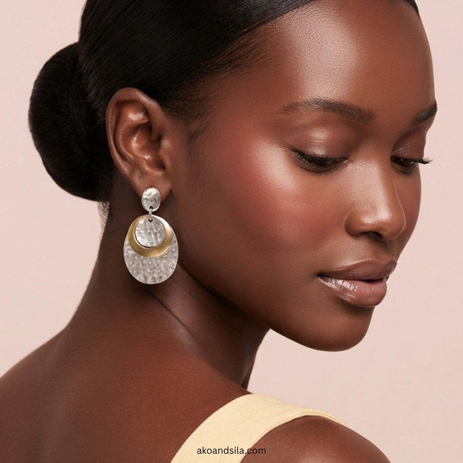 Mixed Metal Layered Disc Earrings - Image 2