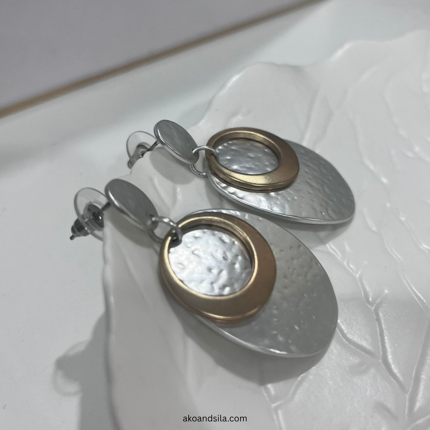 Mixed Metal Layered Disc Earrings - Image 4