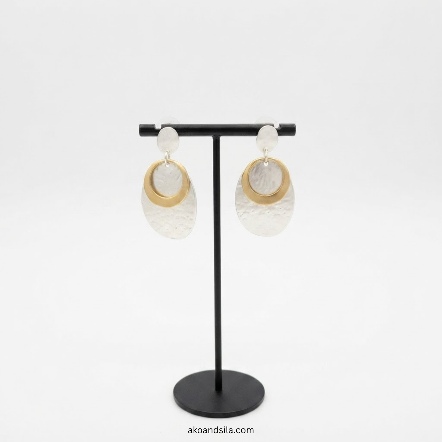 Mixed Metal Layered Disc Earrings - Image 3