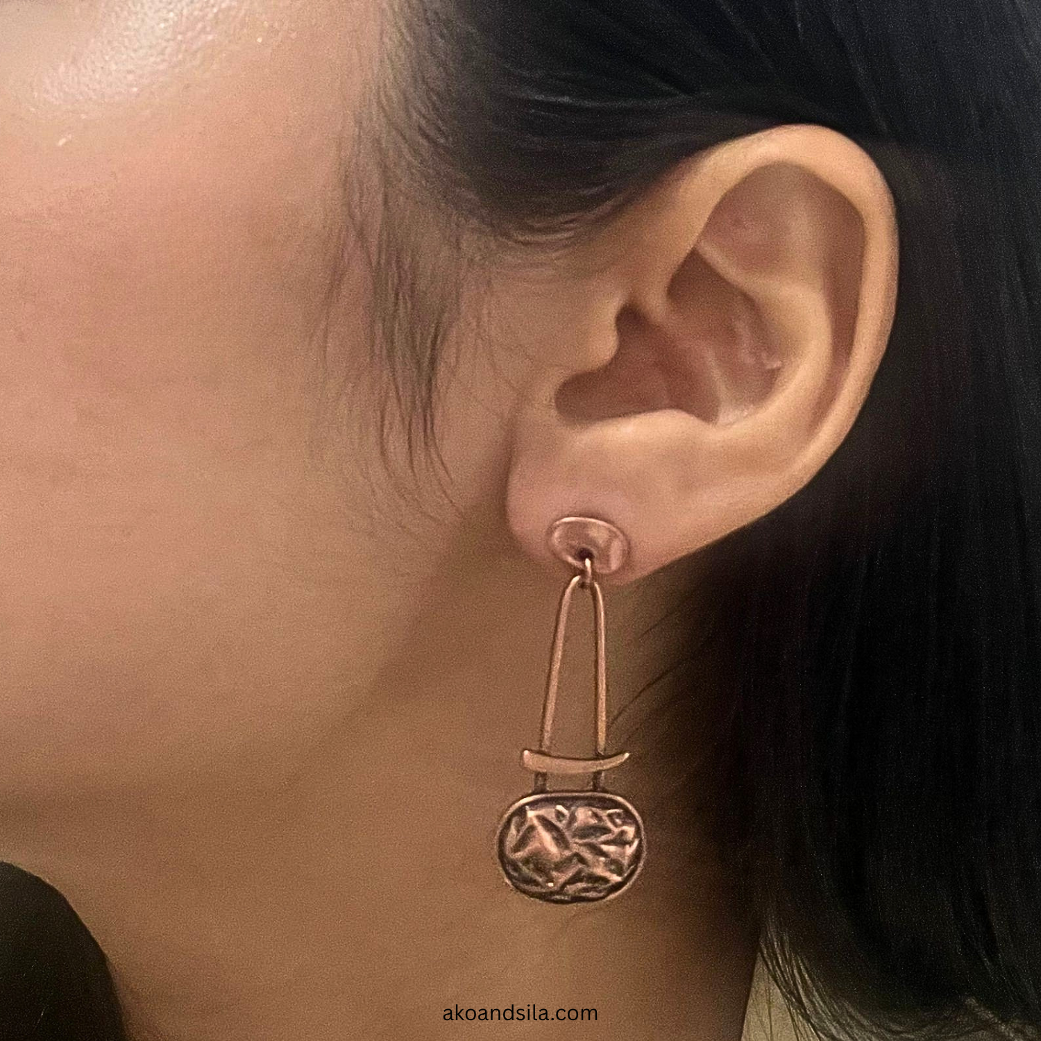 Rose Golden Coin Link Drop Earrings - Image 2