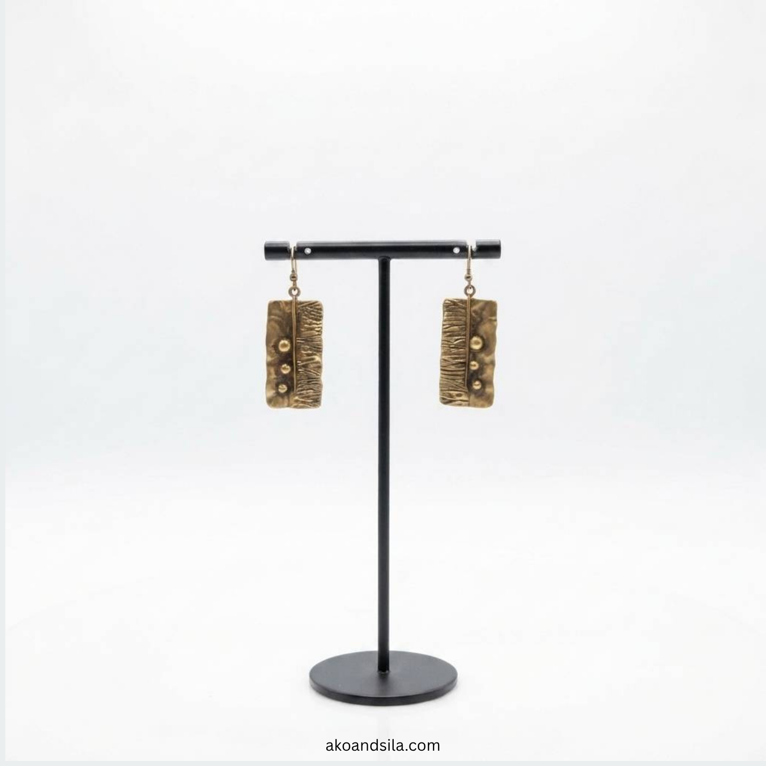 Golden Beaded Rectangle Earrings - Image 3