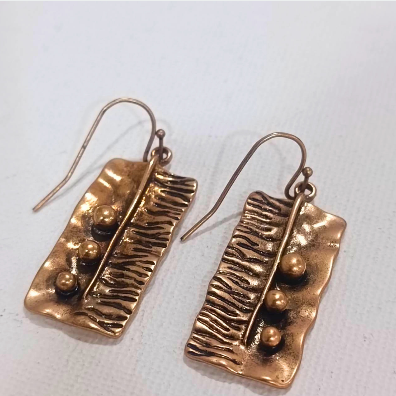 Golden Beaded Rectangle Earrings - Image 4