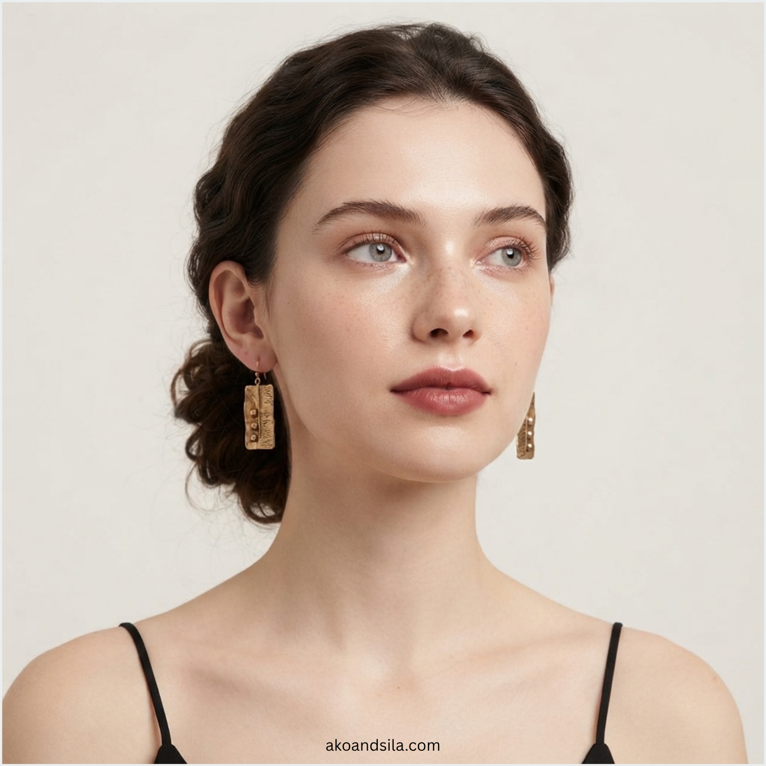 Golden Beaded Rectangle Earrings - Image 2