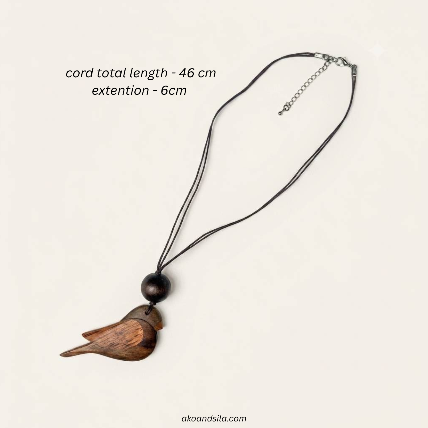 Wood Bird Pendant Necklace - Image 2